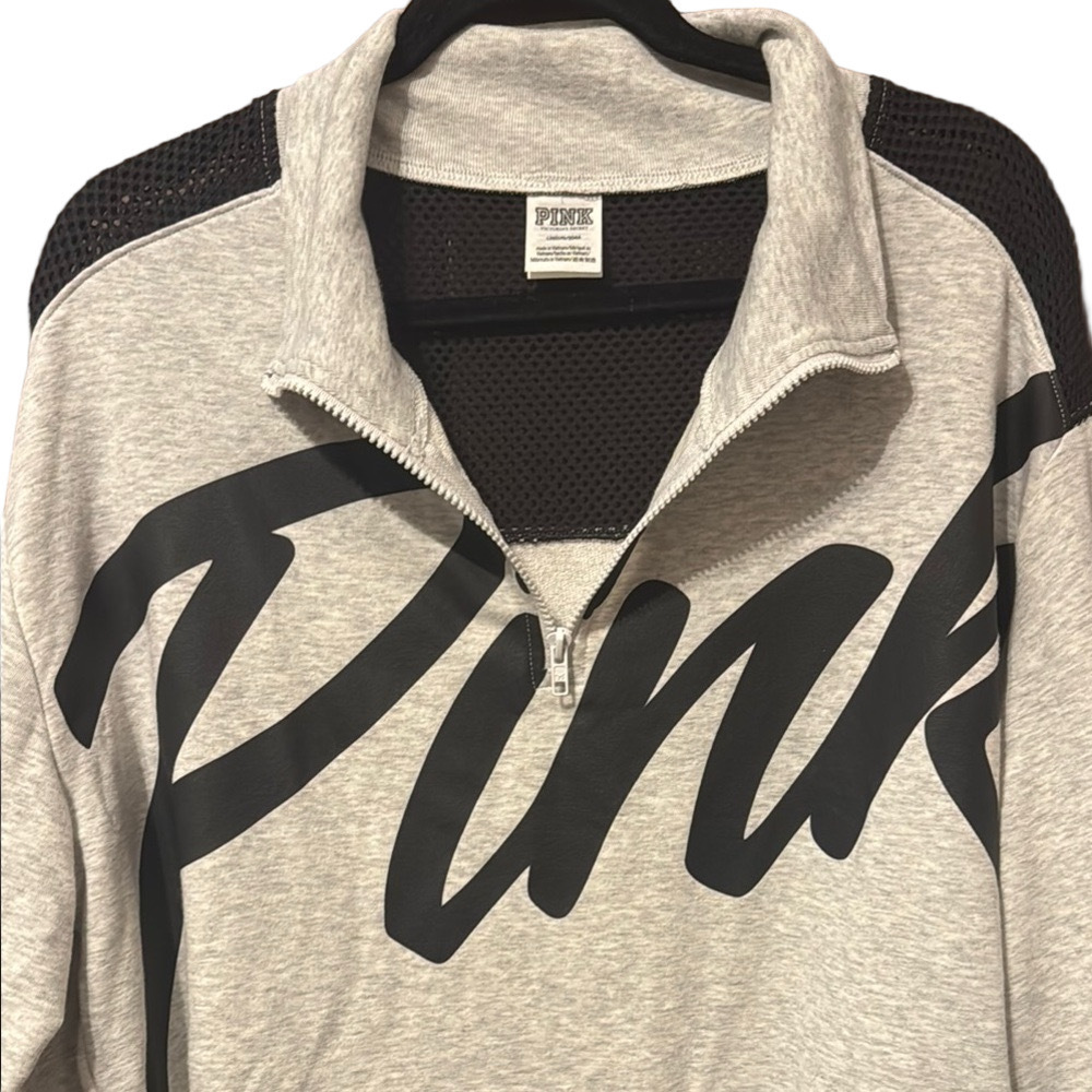 PINK Victoria's Secret Gray Boxy Short Waisted Sweatshirt Mesh Backing Size L - Picture 4 of 5